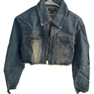 PrettyLittleThing Jacket Women's 0 Petite Blue Wash Raw Hem Cropped Denim NWT
